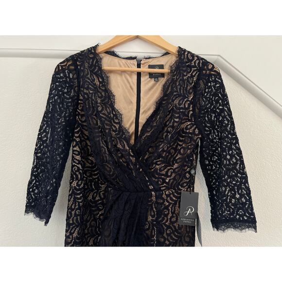 NWT Adriana Papell Black Lace Midi Floral Dress Womens 10P Party Holiday Wedding - Picture 3 of 16